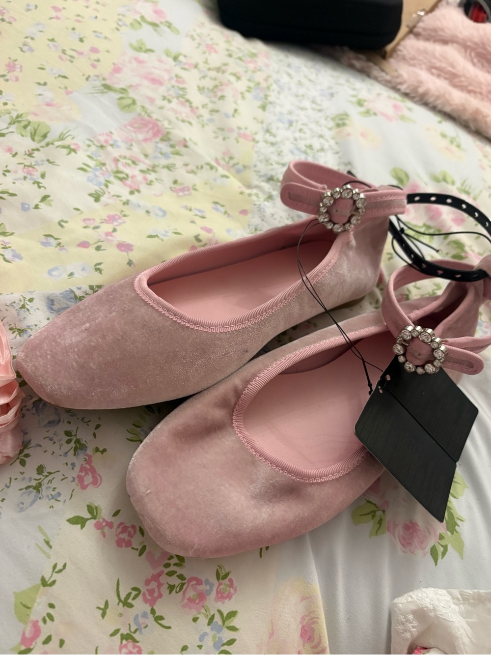 New Pretty Pink Flat Ballet Style Sandals w Ankle Strap & Embellishment -6